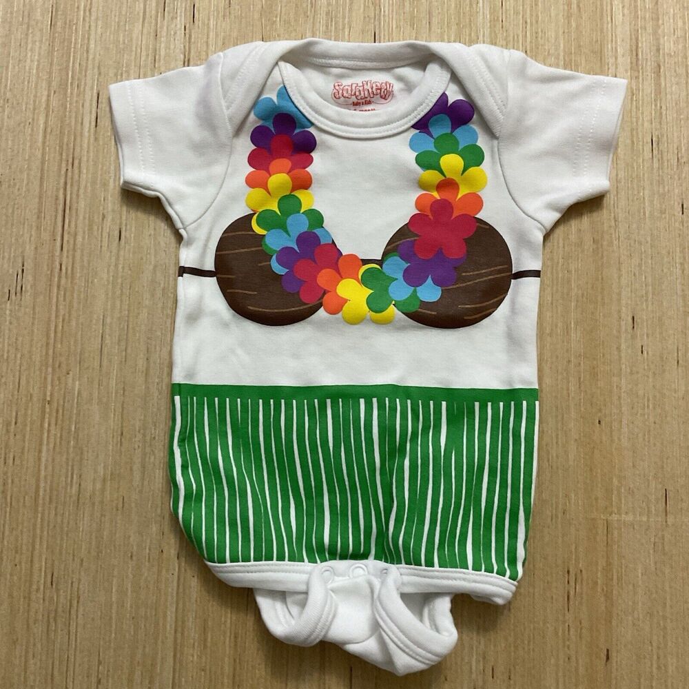 SARA KETY BABY GIRLS ONE-PIECE 0-6 MONTHS HULA LUAU ALOHA Coconut